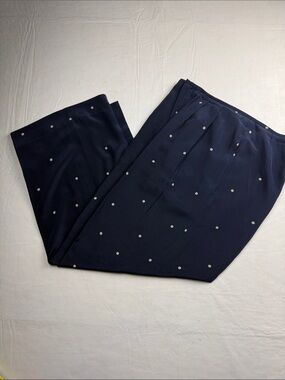 Linda Allard Ellen Tracy Navy Silk Dress Pants White Polka Dots Zip Front 8P